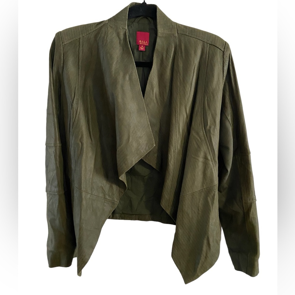 G.I.L.I Army Green Leather Asymmetrical Jacket